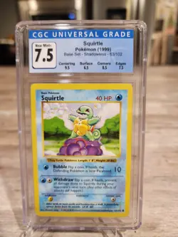 Pokemon Card TCG Squirtle 63/102 Base Set Vintage Shadowless CGC 7.5 Near Mint+ - Image 1