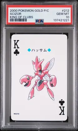 2000 POKEMON GOLD VERSION PLAYING CARDS KING OF CLUBS #212 SCIZOR PSA 10 - Image 1
