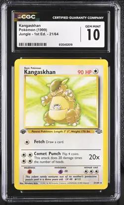 CGC 10 GEM MINT Kangaskhan Jungle 1st Edition 21/64 Non Holo Rare Pokemon Card - Image 1