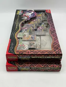 Lot (2) Pokemon Paldean Fates Great Tusk ex & Iron Treads ex Premium Collection - Image 3