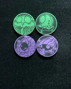 Pokemon TCG Venusaur Gengar Glow in the Dark Coins Green Purple Lot*4 LU57 - Image 1