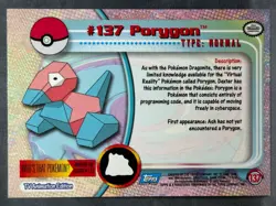 2000 Topps Pokemon TV Animation Edition Series 3 Silver Foil #137 Porygon - Image 2