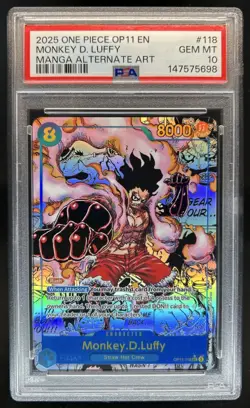 2025 One Piece Monkey.D.Luffy Secret Rare Manga Alt Art #OP11-118 PSA 10 - Image 1