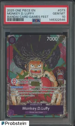 2025 One Piece EN Bandai Card Games Fest #073 Monkey D. Luffy PSA 10 GEM MINT - Image 1