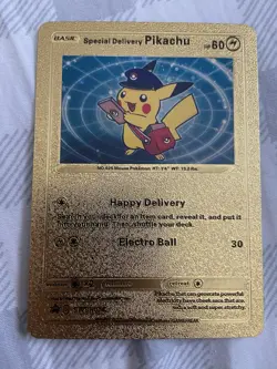 Special Delivery Pikachu Gold Foil Pokemon Card Promo Trading - Fan Art - Image 1
