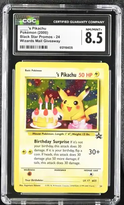 CGC 8.5 Birthday ____'s Pikachu 2000 Black Star Promos 24 Holo Pokemon Card - Image 1