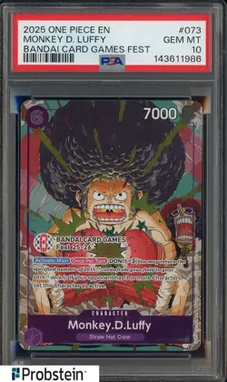 2025 One Piece EN Bandai Card Games Fest #073 Monkey D. Luffy PSA 10 GEM MINT #1 - Image 1