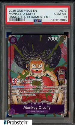 2025 One Piece EN Bandai Card Games Fest #073 Monkey D. Luffy PSA 10 GEM MINT #2 - Image 1