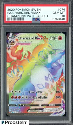 2020 Pokemon SWSH Champion's Patch Secret #074 FA Charizard XMAX PSA 10 - Image 1
