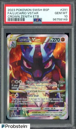 2023 Pokemon SWSH BSP Crown Zenith ETB #291 FA Lucario VSTAR PSA 10 - Image 1