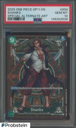 2025 One Piece OP11 EN #004 Shanks Special Alternate Art PSA 10 GEM MINT - Image 1