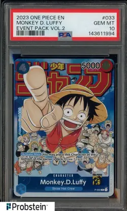 2023 One Piece EN Event Pack Vol. 2 #033 Monkey D. Luffy PSA 10 GEM MINT #1 - Image 1
