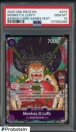 2025 One Piece EN Bandai Card Games Fest #073 Monkey D. Luffy PSA 10 - Image 1