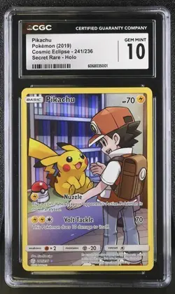 Pokemon Pikachu 2019 Cosmic Eclipse 241/236 Secret Rare Holo CGC 10 - Image 1