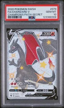 POKEMON CHARIZARD V 2020 SWORD & SHIELD CHAMPION'S PATH #079 FA SECRET PSA 10 - Image 1