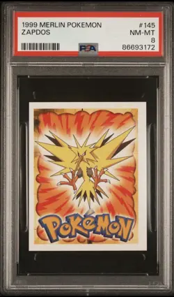 POKEMON SERIES 1, MERLIN TOPPS STICKER # 145, ZAPDOS, YEAR 1999 PSA 8 - Image 1
