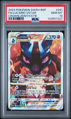 2023 POKEMON SWSH BLACK STAR PROMO #291 FULL ART/LUCARIO VSTAR PSA 10 - Image 1