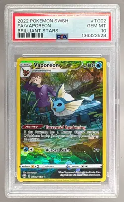 136323528 Vaporeon 2022 Pokemon Sword & Shield Brilliant Stars #TG02 PSA 10 - Image 1