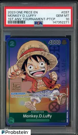 2023 One Piece EN Monkey D. Luffy P-037 1st Anniversary Tournament PSA10 - Image 1