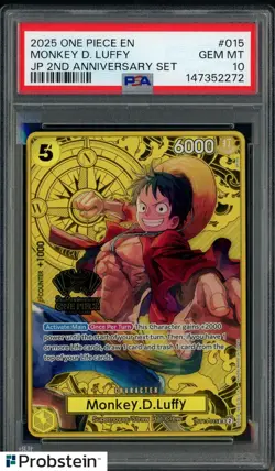 2025 One Piece EN JP 2nd Anniversary Set #015 Monkey D. Luffy PSA 10 GEM MINT - Image 1
