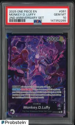 #2 2025 One Piece EN 2nd Anniversary Set #061 Monkey D. Luffy PSA 10 GEM MINT - Image 1