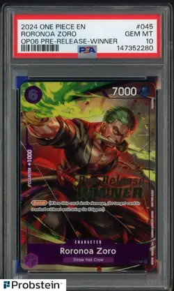 2024 One Piece OP06 Pre-Release Winner Roronoa Zoro Promo #P-045 PSA 10 - Image 1