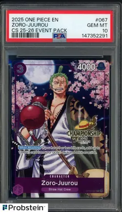 2025 One Piece EN CS 25-26 Roronoa Zoro-Juurou #067 PSA 10 GEM MINT - Image 1