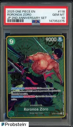 2025 One Piece EN 2nd Anniversary Set #118 Roronoa Zoro PSA 10 GEM MINT - Image 1