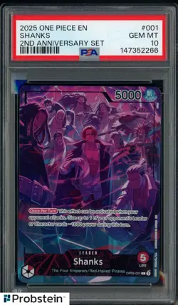 2025 One Piece EN 2nd Anniversary Set #001 Shanks PSA 10 GEM MINT - Image 1