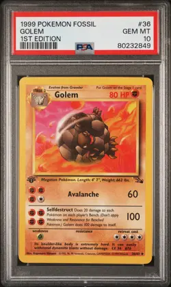 PSA 10 Golem 1st Edition Fossil 36/62 1st Edition Pokemon Card - Image 1