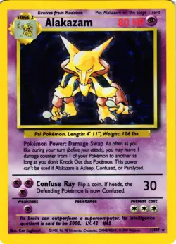 Pokemon TCG Alakazam Base Set Holo Card 1/102 Unlimited LP - Image 1