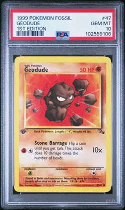 1999 POKEMON FOSSIL 1ST ED #47 GEODUDE PSA 10 - Image 1