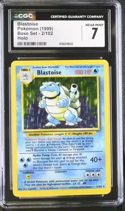 CGC 7 Blastoise 1999 Base Set 2/102 Holo Pokemon Card - Image 1