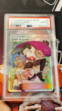 Jessie & James PSA 10 GEM 2019 Pokemon Sun & Moon Hidden Fates Full Art 68/68 - Image 1