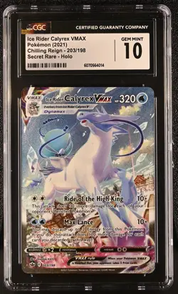 Pokemon 2021 Ice Rider Calyrex VMAX SR-Holo Chilling Reign #203 CGC 10 - Image 1