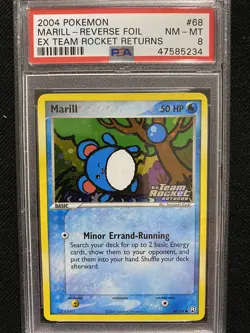 2004 Pokemon EX Team Rocket Returns Marill Reverse Foil 68/109 PSA 8 NM-MT - Image 1