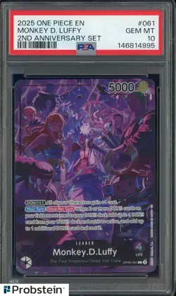 2025 One Piece EN 2nd Anniversary Set #061 Monkey D. Luffy PSA 10 GEM MINT - Image 1