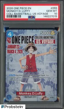 2026 One Piece EN College Basketball US Voyage #055 Monkey D Luffy PSA 10 - Image 1