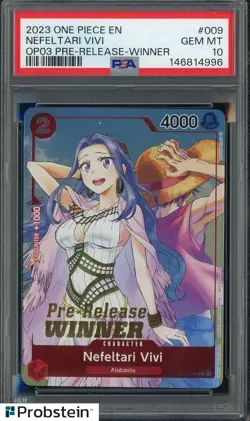 2023 One Piece EN OP03 Pre-release Winner #009 Nefeltari Vivi PSA 10 GEM MINT - Image 1