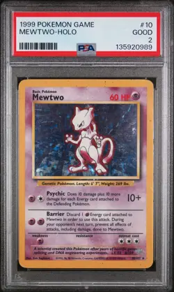 PSA 2 Mewtwo Holo 1999 Pokemon Game Base Set 10/102 Pokemon Card - Image 1