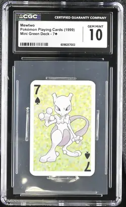 1999 POKEMON MINI PLAYING CARDS GREEN DECK MEWTWO 7 of Spades CGC 10 GEM MINT - Image 1