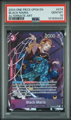One Piece Card Black Maria Alt Art OP08-074 Two Legends PSA 10 - Image 1