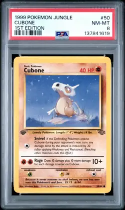 1999 POKEMON JUNGLE 1ST ED #50 CUBONE PSA 8 - Image 1