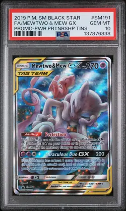 2019 POKEMON SM BLACK STAR PROMO #SM191 FULL ART/MEWTWO & MEW GX PSA 10 - Image 1