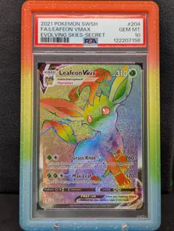 Pokemon Leafeon VMAX Secret Rare 204/203 Evolving Skies Holo PSA 10 Full Art - Image 1
