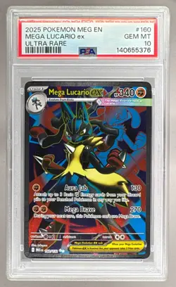 140655376 Mega Lucario ex 2025 Pokemon Mega Evolution #160 Ultra Rare PSA 10 - Image 1