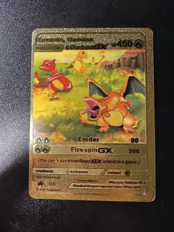 Pokemon Charmander, Charmeleon & Charizard GX HP450 Gold Foil Fan Art Card - Image 1