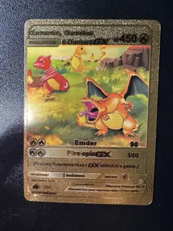 Pokemon Charmander, Charmeleon & Charizard GX HP450 Gold Foil Fan Art Card - Image 2