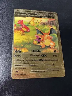 Pokemon Charmander, Charmeleon & Charizard GX HP450 Gold Foil Fan Art Card - Image 3