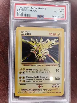 Zapdos Base Set 2 Holo Pokemon Card WOTC NM Mint PSA 8 - Image 1